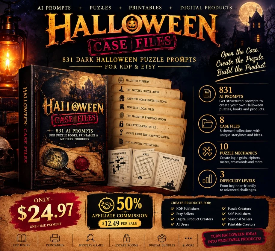 Halloween Case Files — 831 dark Halloween puzzle prompts for KDP and Etsy