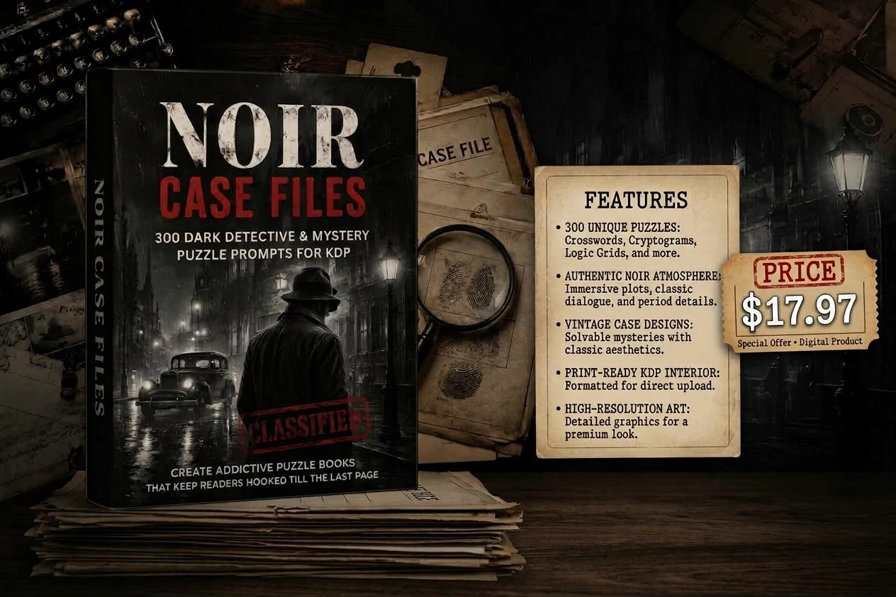 Noir Case Files — 300 dark detective and mystery puzzle prompts for KDP