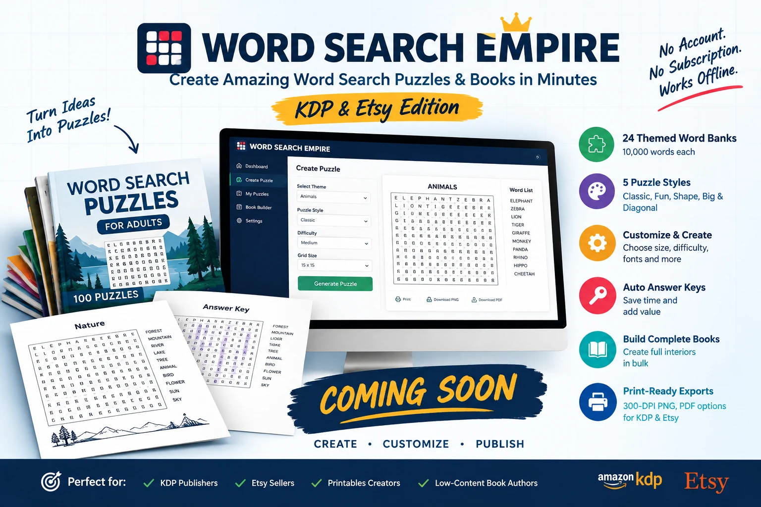 Word Search Empire — make print-ready word search puzzles and low-content books